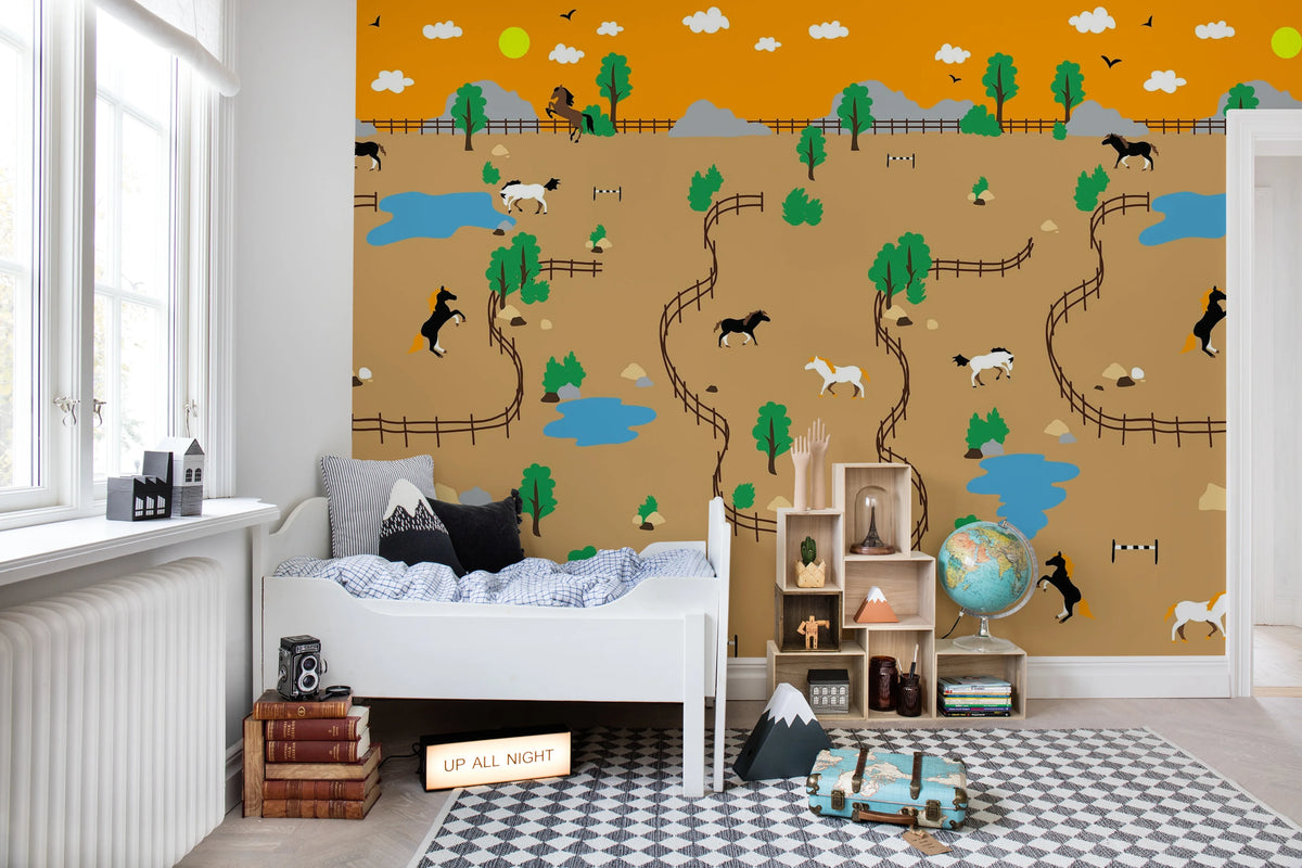 Happy Farm, Brown Mural Wallpaper - room preview 03