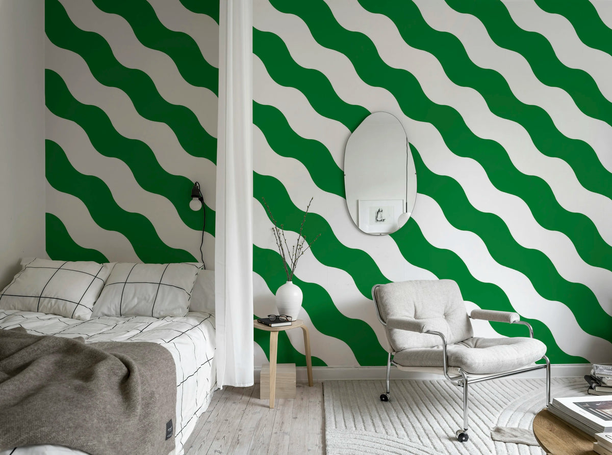 Polka Stripe, Green Mural Wallpaper - room preview 03