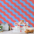 Polka Stripe, Red & Blue Mural Wallpaper - room preview 03
