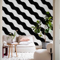 Polka Stripe, Black & White Mural Wallpaper - room preview 03
