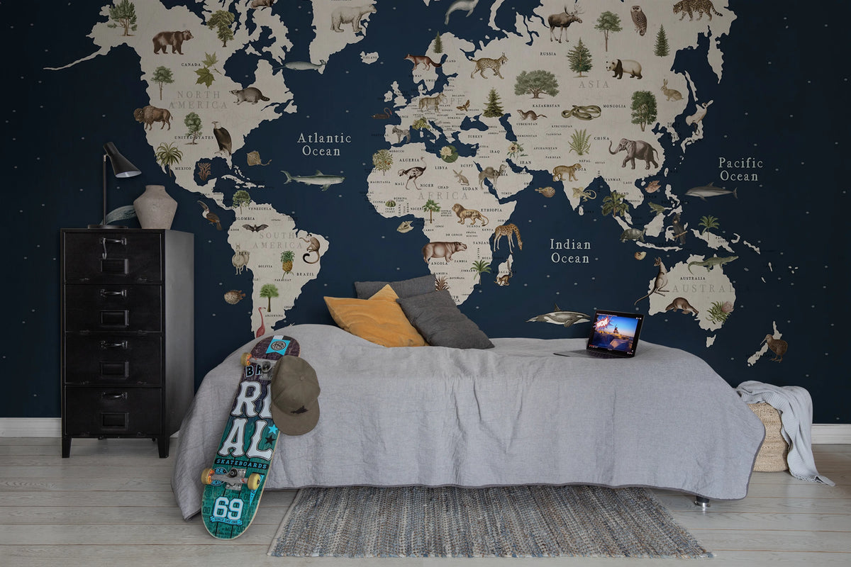 Animal World, Midnight Mural Wallpaper - room preview 03