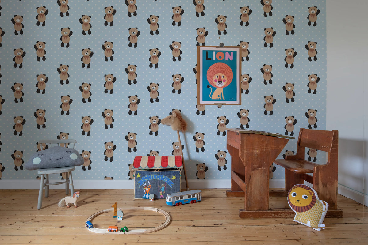 Hello Bear, Baby Blue Mural Wallpaper - room preview 03