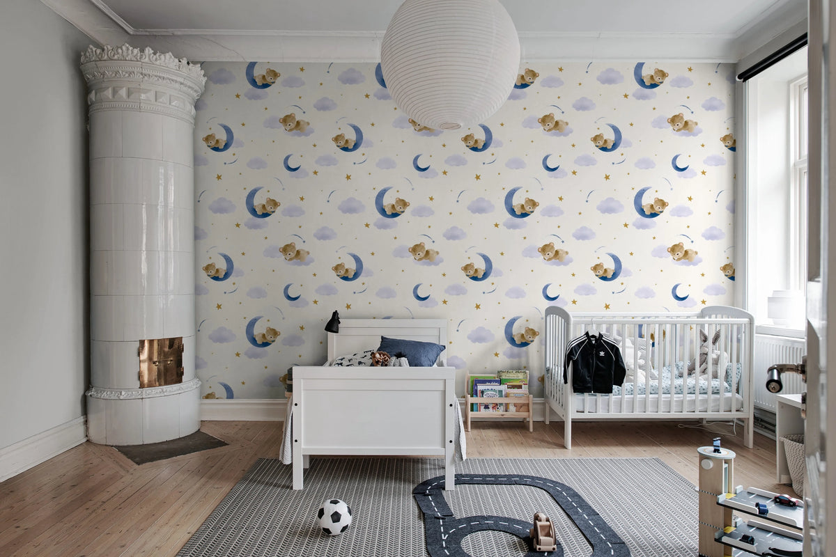 Sleepy Bear, Sky Blue Mural Wallpaper - room preview 03