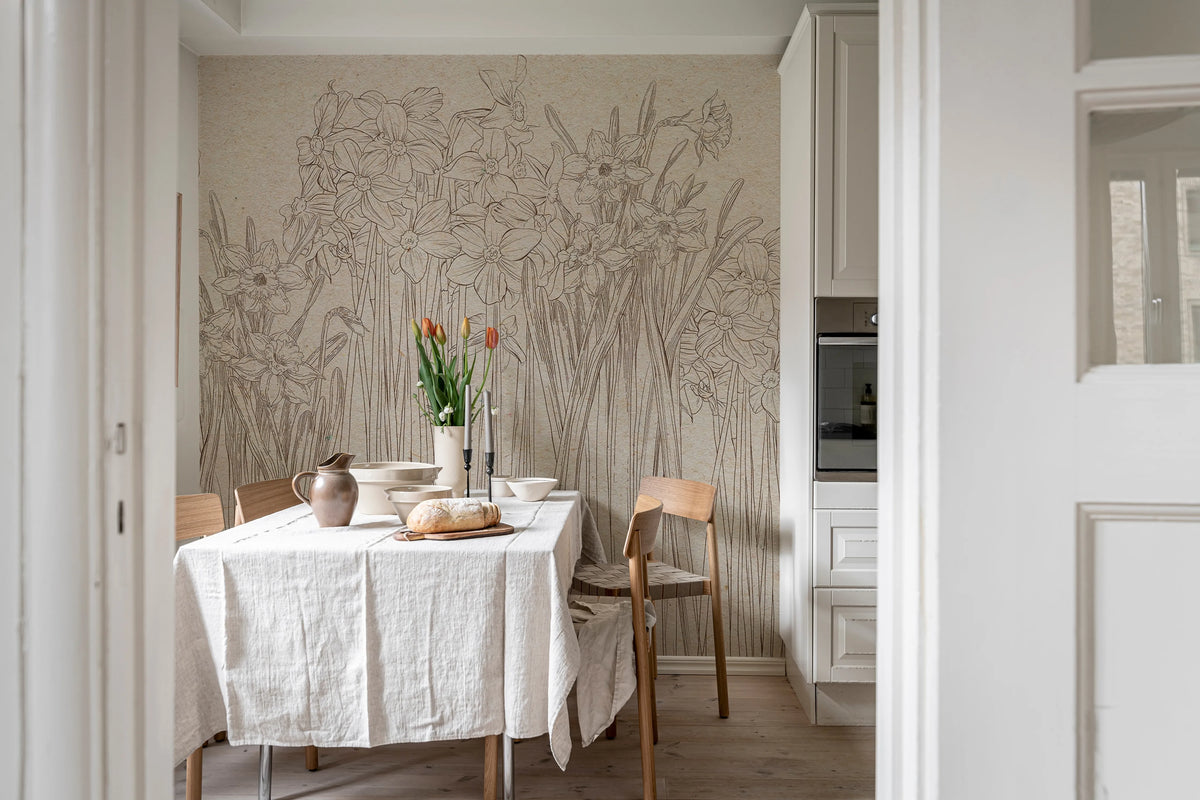 Daffodil, Beige Mural Wallpaper - room preview 03