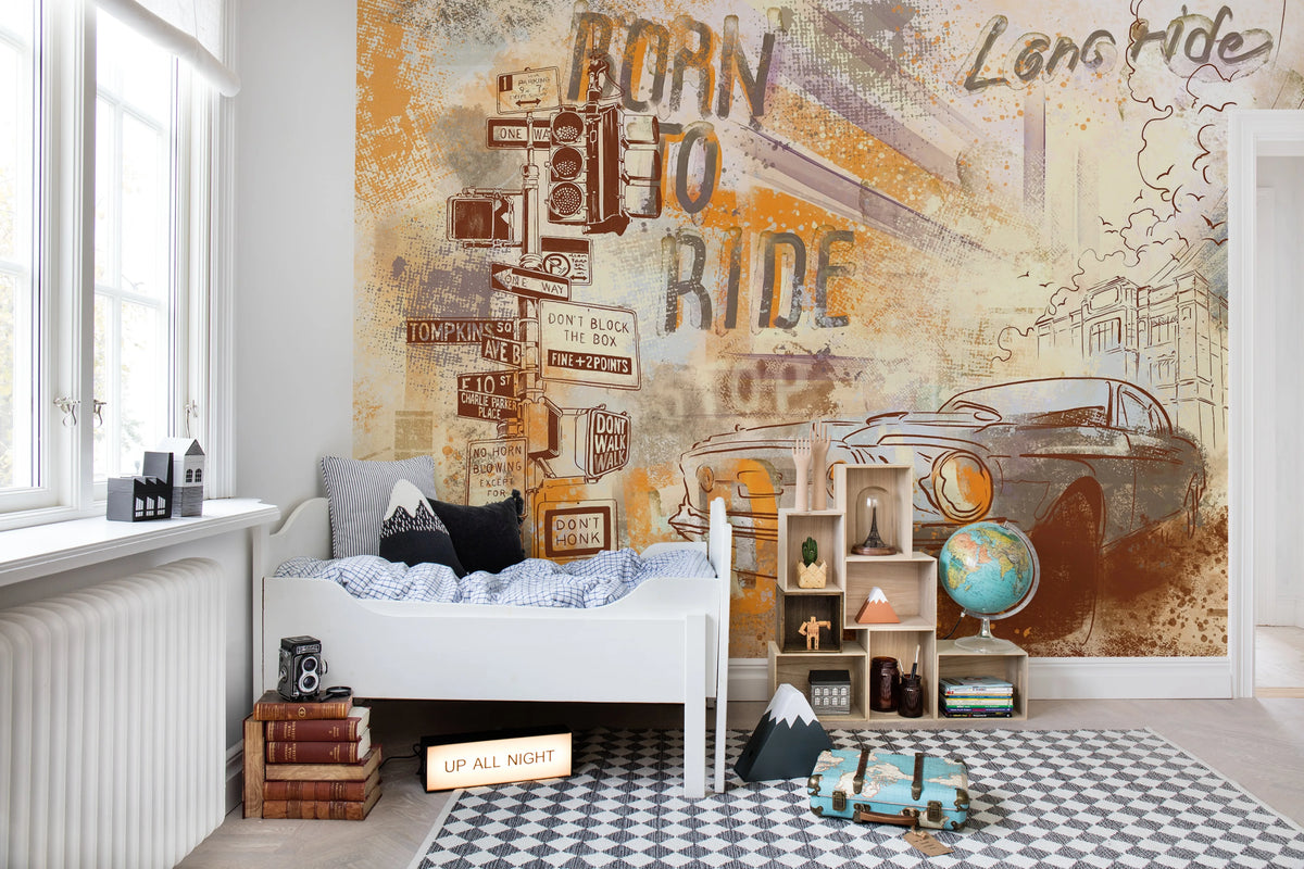 Street Race, Vintage Mural Wallpaper - room preview 03