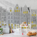 House Facades, Gray Mural Wallpaper - room preview 03