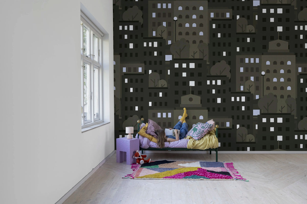 Big City, Graphite Mural Wallpaper - room preview 03
