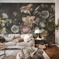 Soft Bouquet, Dark Mural Wallpaper - room preview 03
