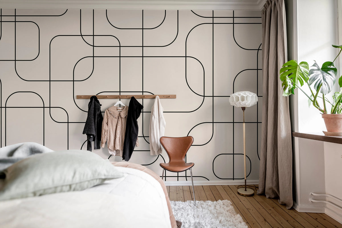 Graphic Lines, Beige Mural Wallpaper - room preview 03