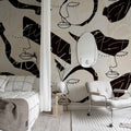 Lined Faces, Beige Mural Wallpaper - room preview 03