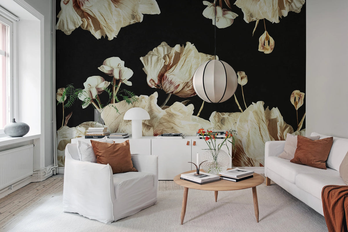 Dried Bouquet, Dark Mural Wallpaper - room preview 03