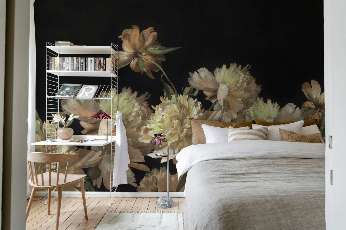 Vintage Peony, Yellow Mural Wallpaper - room preview 03