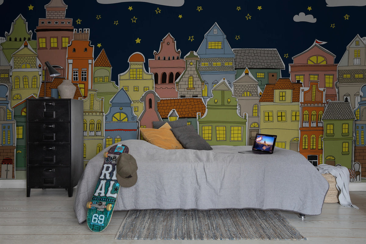 London Houses, Night Mural Wallpaper - room preview 03