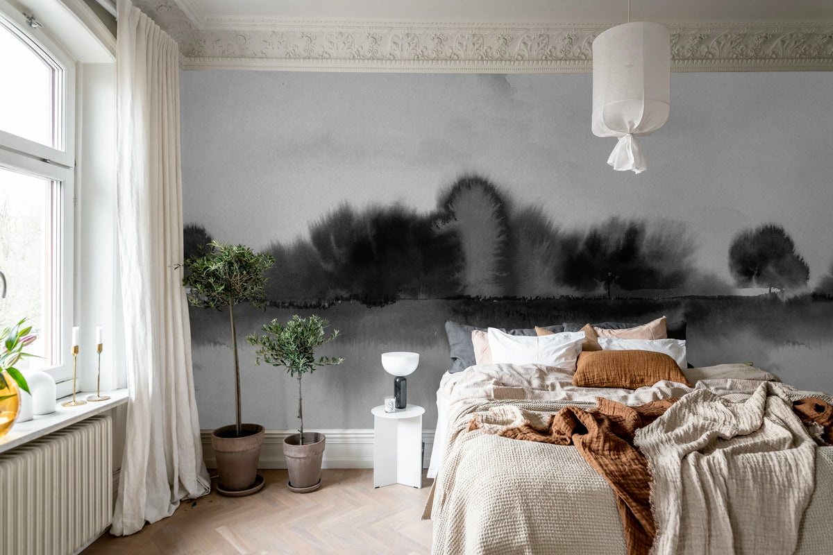 Stormy Forest, Black & White Mural Wallpaper - room preview 03