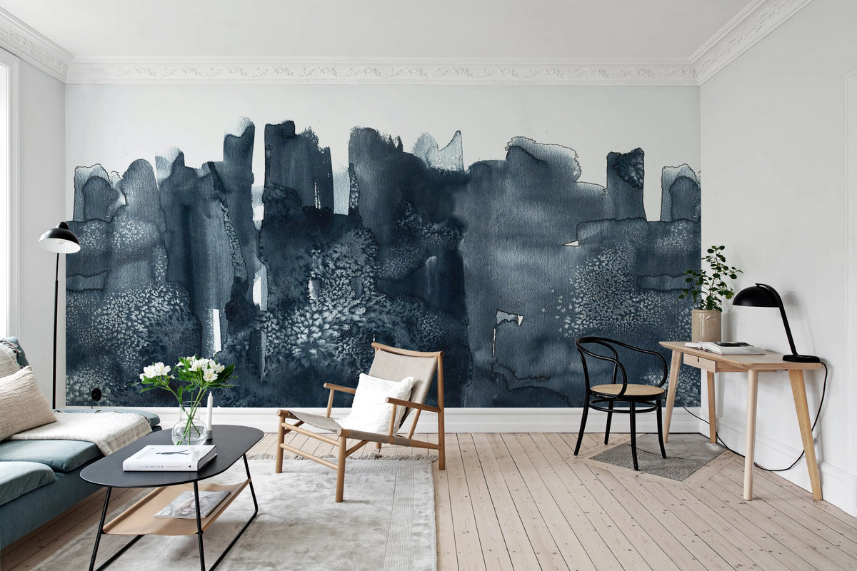 Watercolor City, Blue Mural Wallpaper - room preview 03