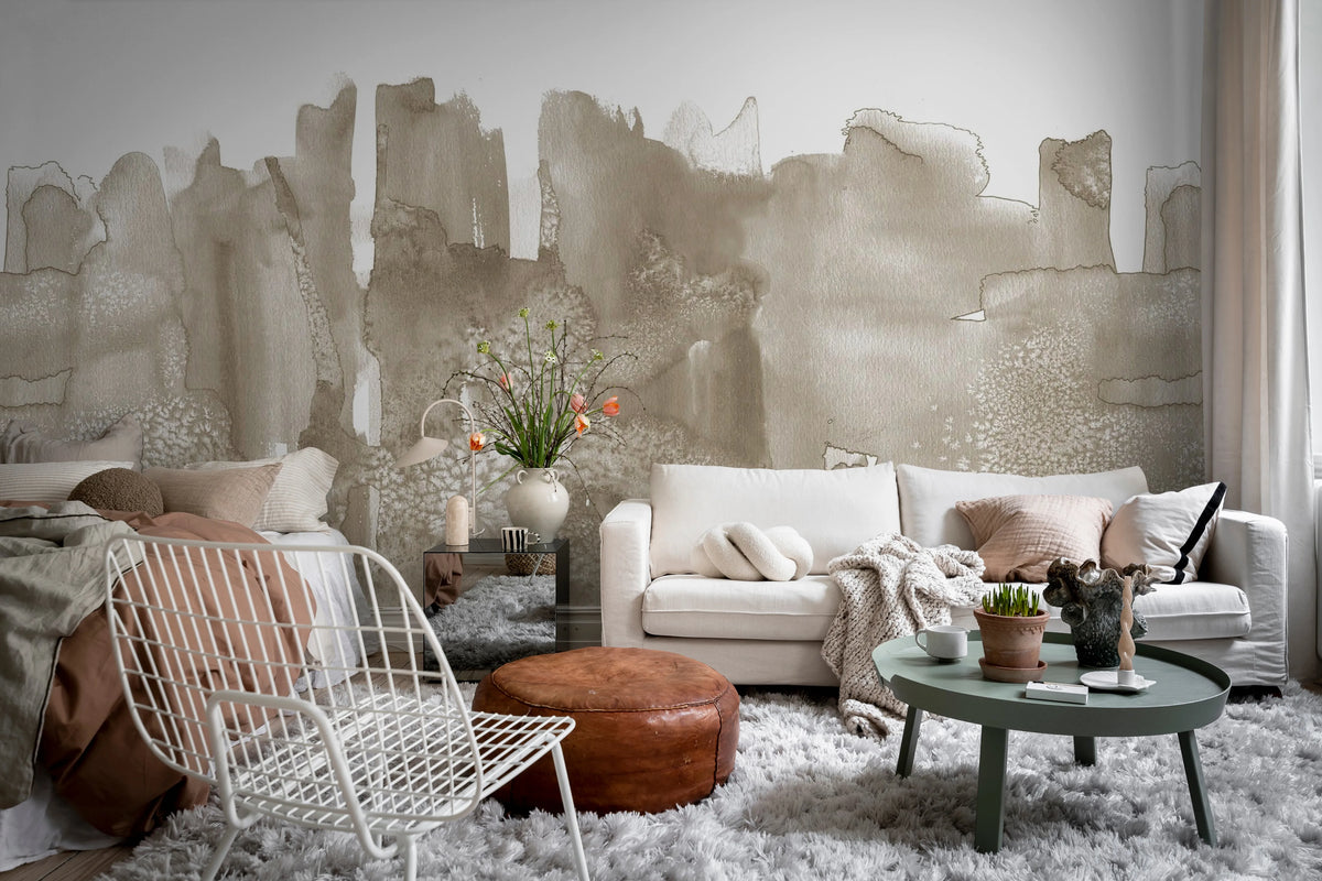 Watercolor City, Beige Mural Wallpaper - room preview 03