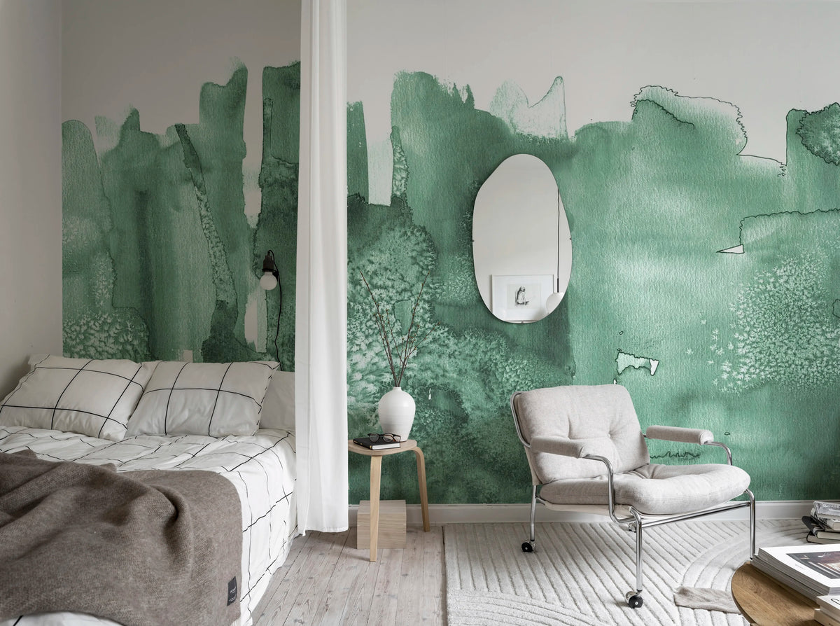 Watercolor City, Green Mural Wallpaper - room preview 03