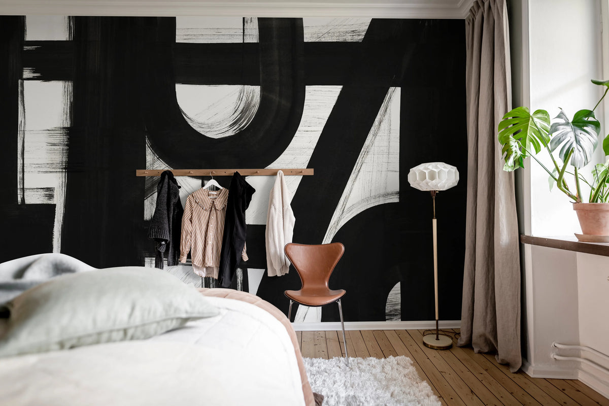 Bold Lines, Black & White Mural Wallpaper - room preview 03