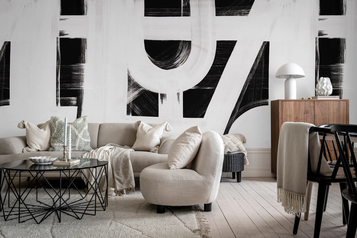 Bold Lines, Black Mural Wallpaper - room preview 03