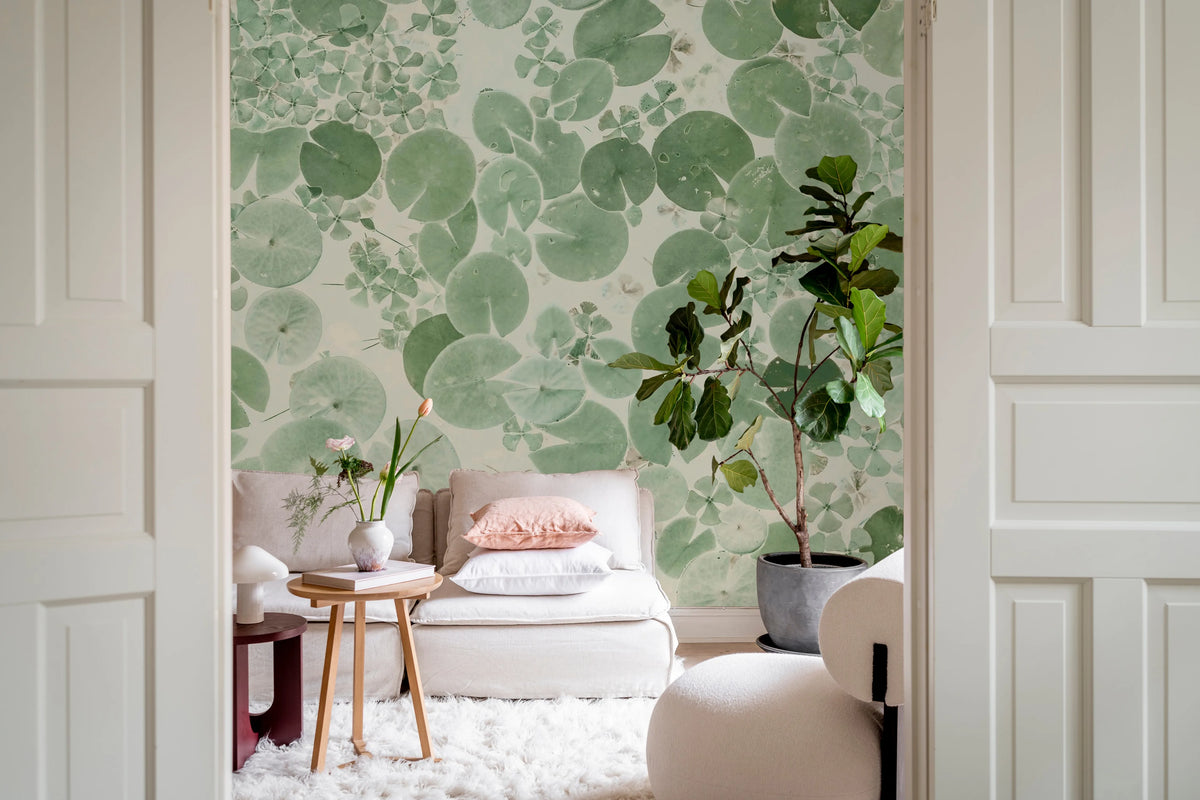 Mystic Water Lilies, Light Green Mural Wallpaper - room preview 03