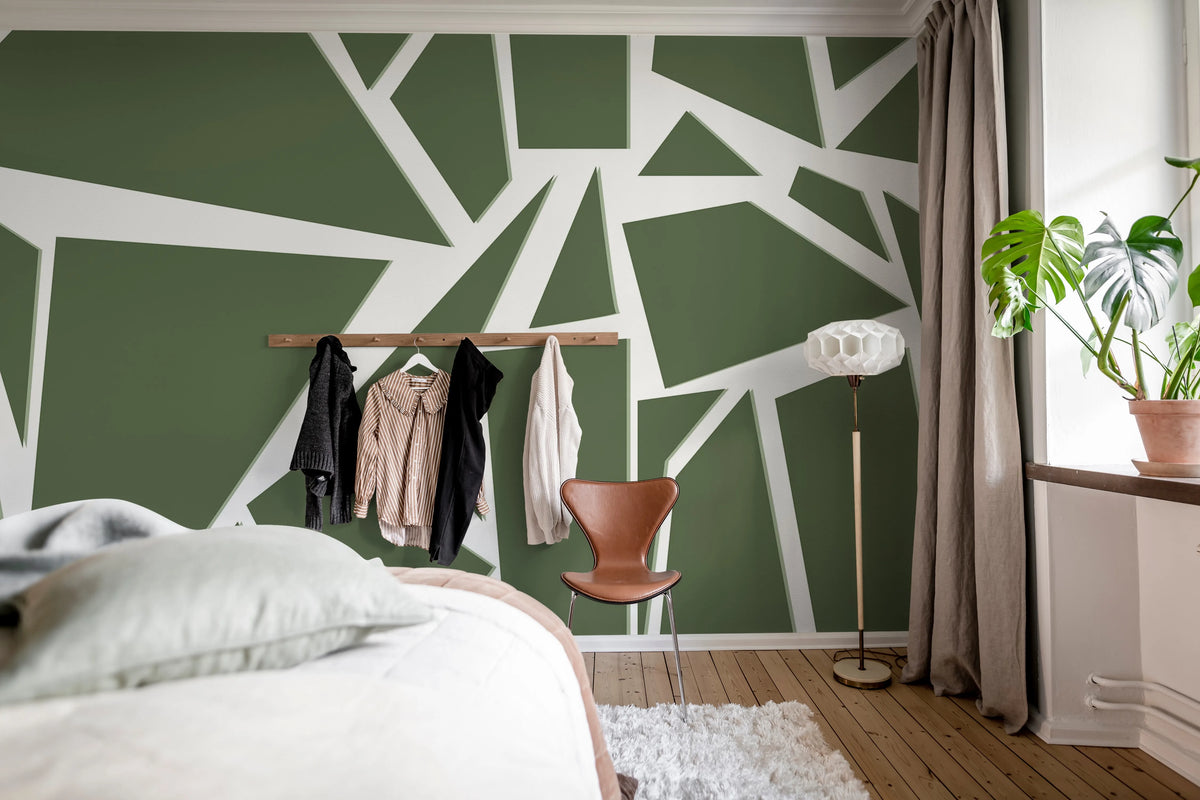 Bold Mosaic, Moss Green Mural Wallpaper - room preview 03