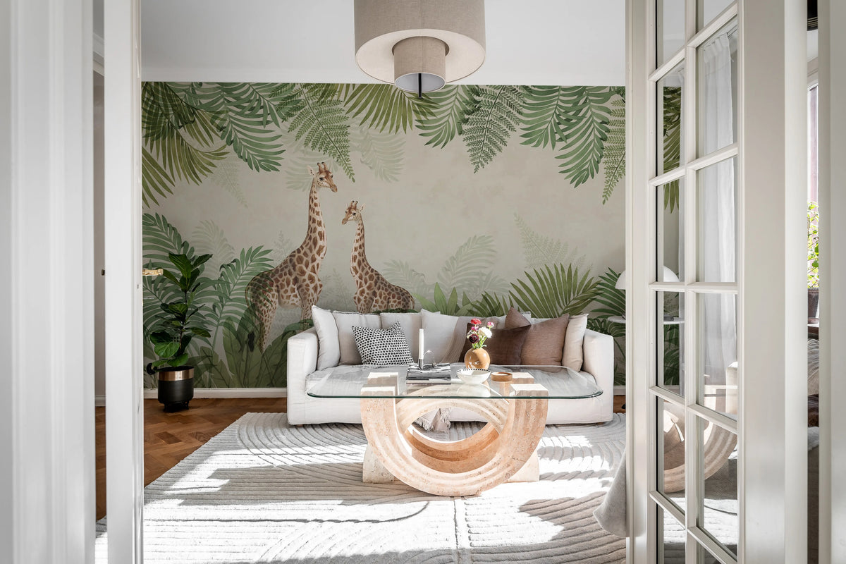 Palm Jungle, Giraffe Mural Wallpaper - room preview 03