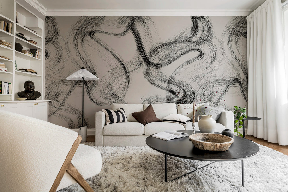 Blurry Stripes, Black & White Mural Wallpaper - room preview 03