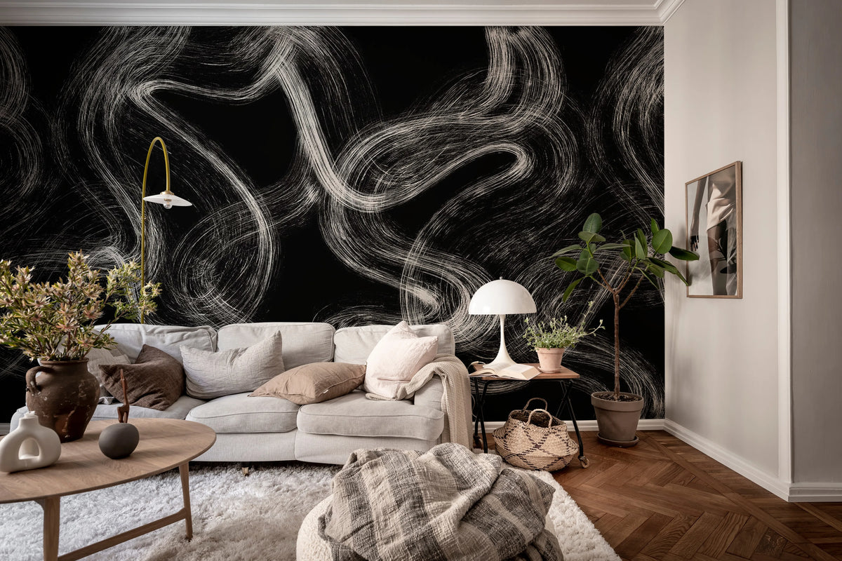 Blurry Stripes, Black Mural Wallpaper - room preview 03