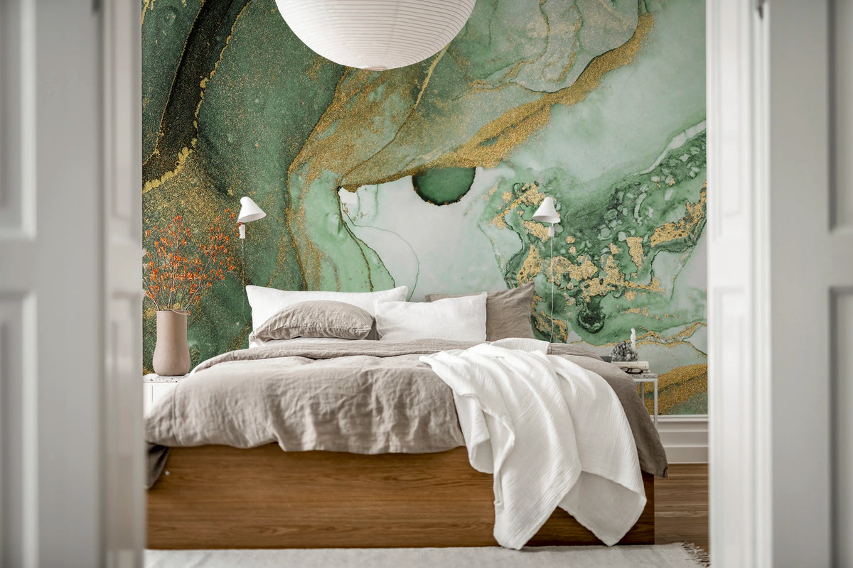 Agate Crystal, Green Mural Wallpaper - room preview 03