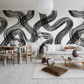 Ink Stripes, Black & White Mural Wallpaper - room preview 03