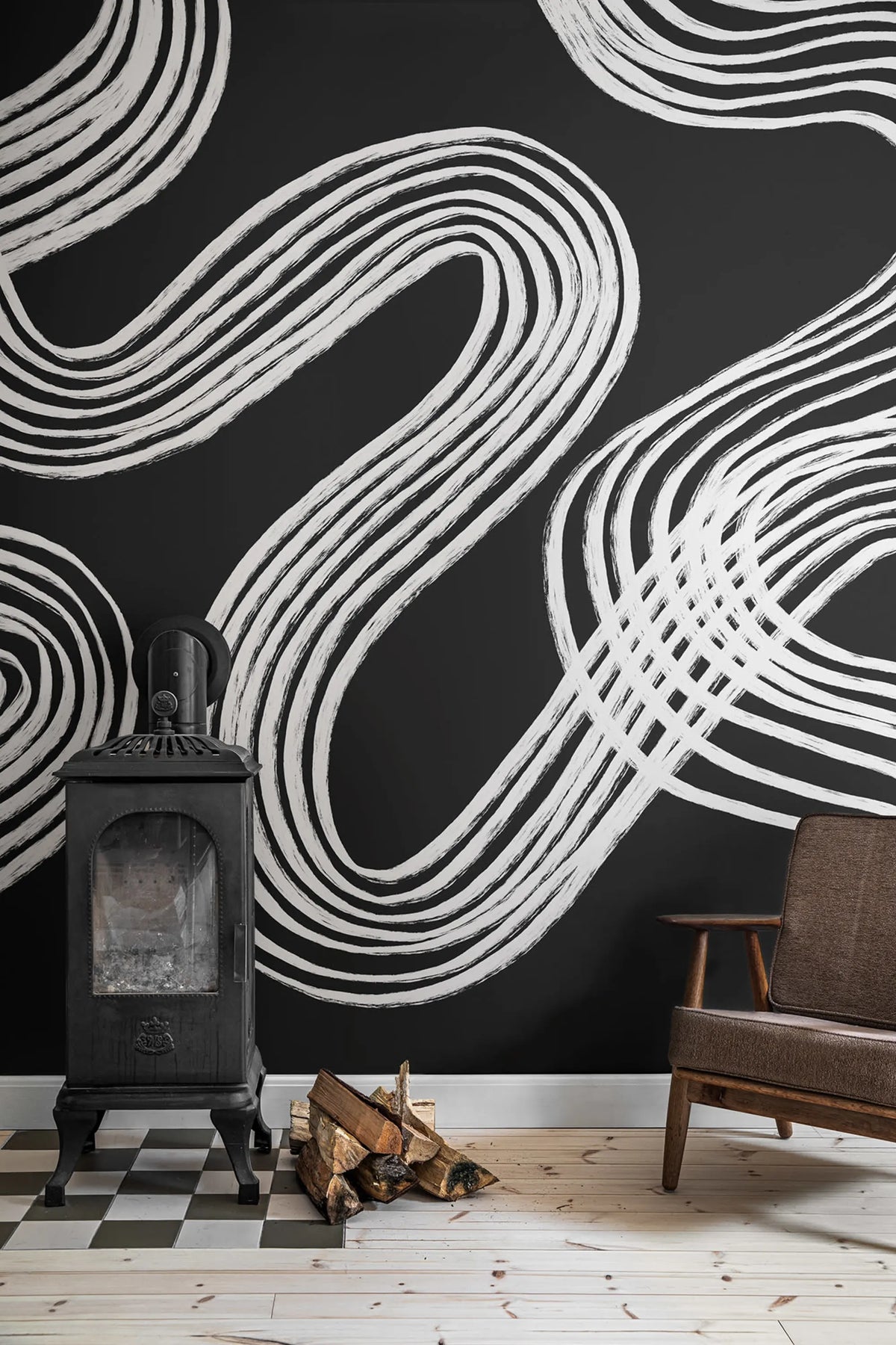Ink Stripes, Black Mural Wallpaper - room preview 03