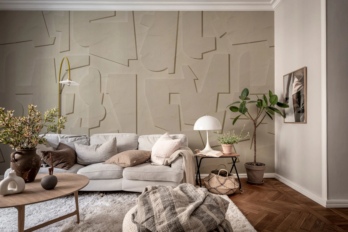Abstract Wood, Beige Mural Wallpaper - room preview 03
