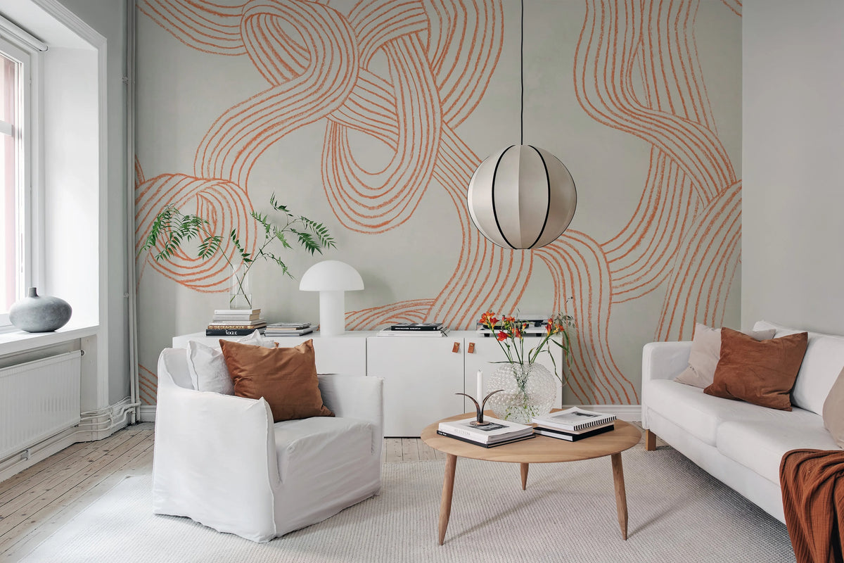 Stripes Repeatable, Orange Mural Wallpaper - room preview 03