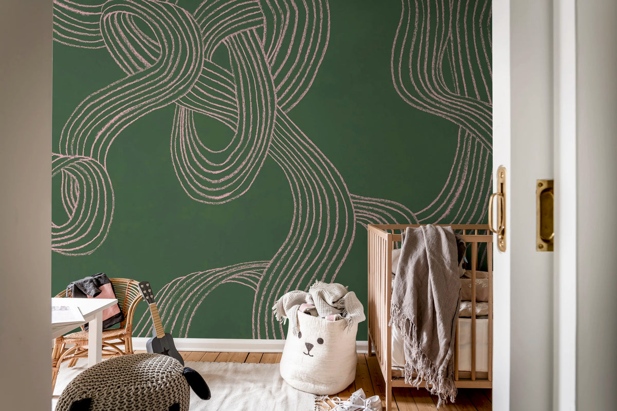 Stripes Repeatable, Green Mural Wallpaper - room preview 03