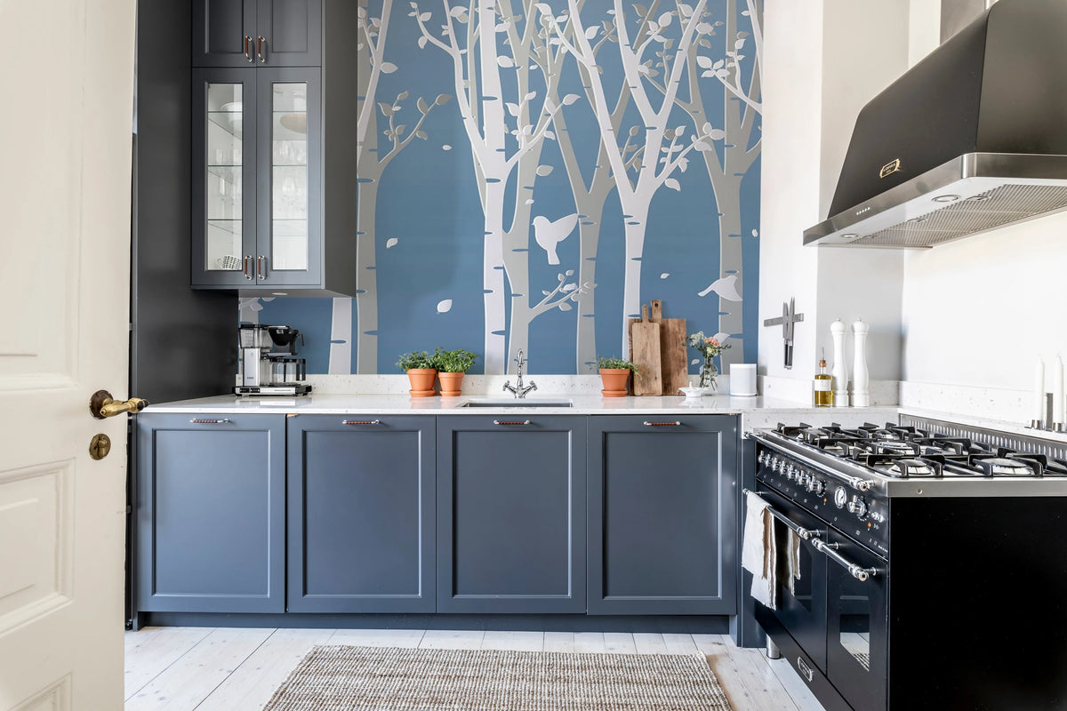 Forest Birds, Blue Mural Wallpaper - room preview 03