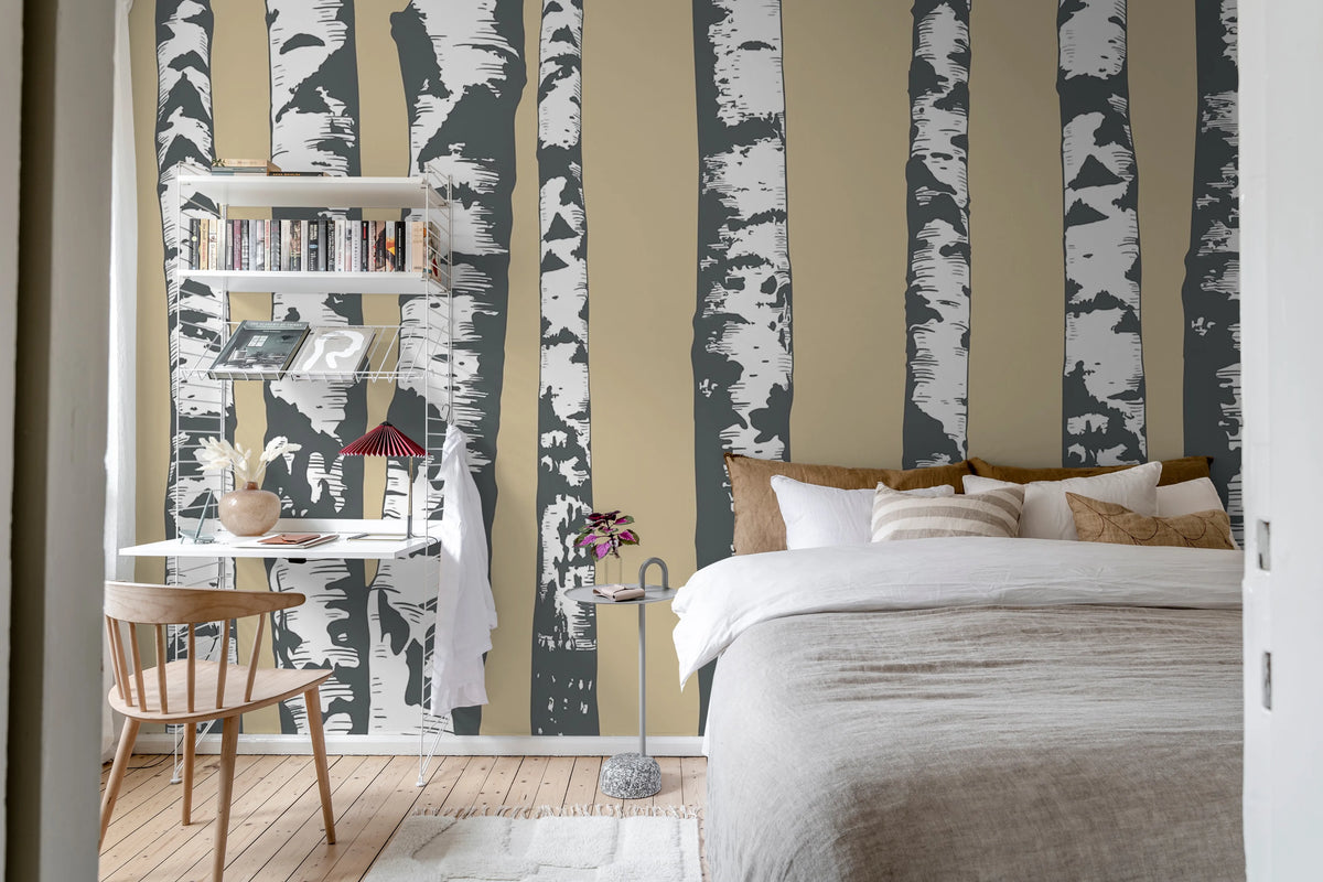 Birch Grove, Beige Mural Wallpaper - room preview 03