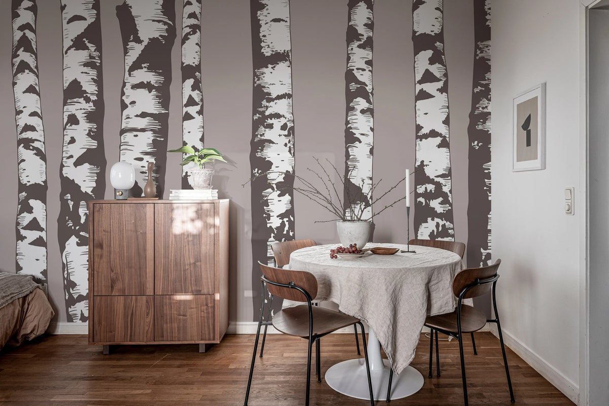 Birch Grove, Gray Mural Wallpaper - room preview 03