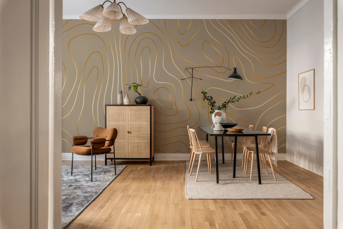 Topographic, Beige Mural Wallpaper - room preview 03