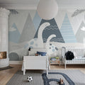 Dinosaur Mountain, Baby Blue Mural Wallpaper - room preview 03