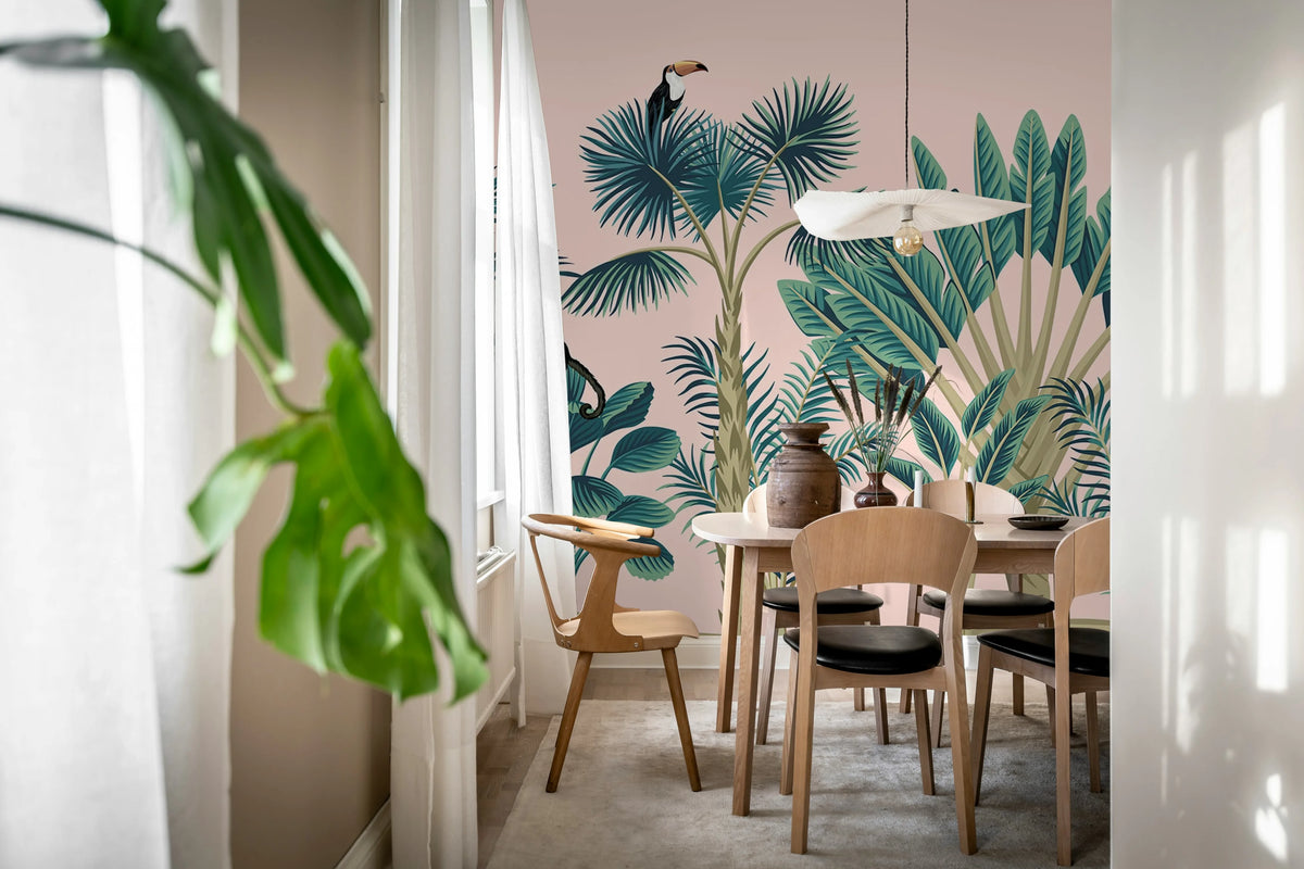 Tropical Birds, Pink Mural Wallpaper - room preview 03