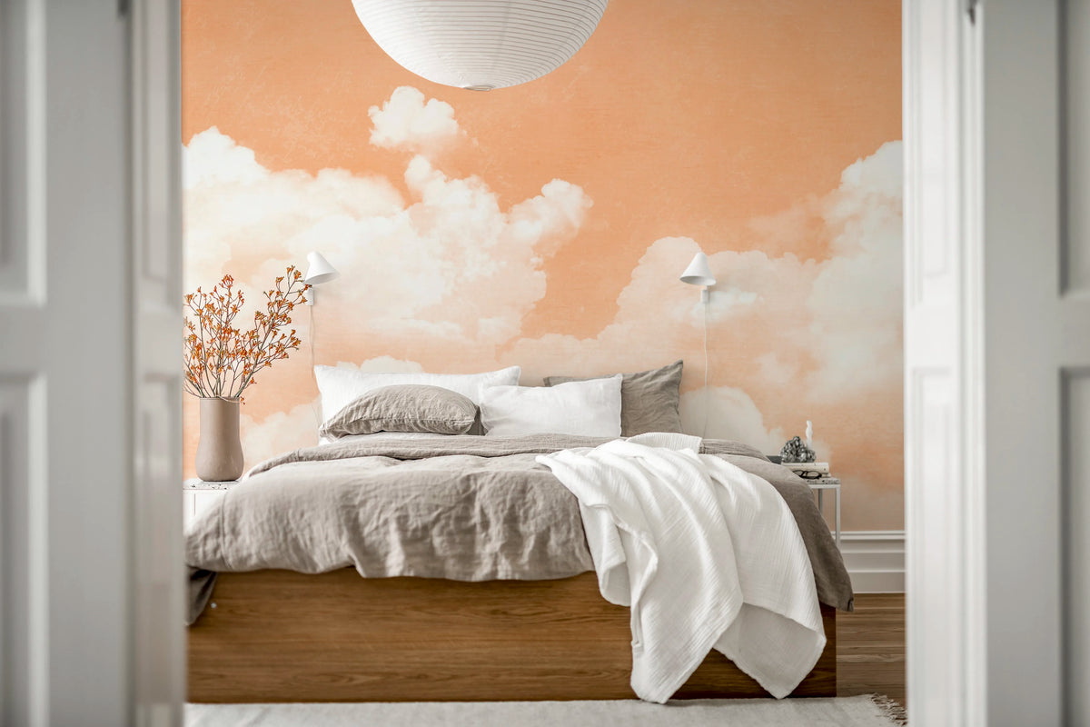 Cuddle Clouds, Peach Fuzz Mural Wallpaper - room preview 03
