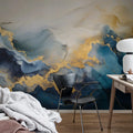 Gold Stream, Blue Mural Wallpaper - room preview 03