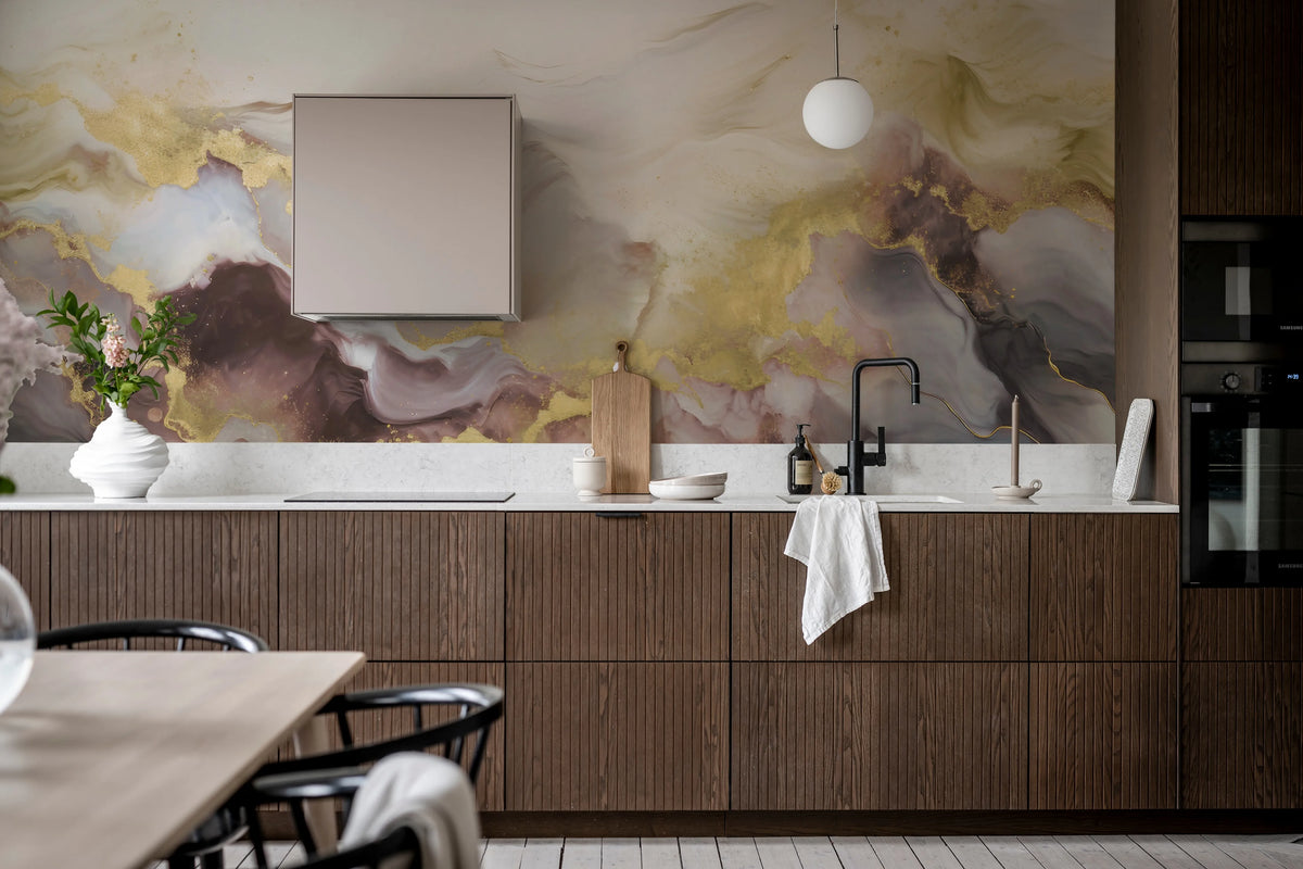 Gold Stream, Lilac Mural Wallpaper - room preview 03