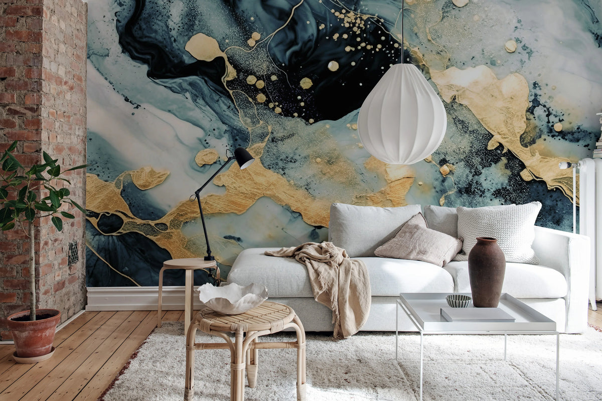 Marble Stream, Blue Mural Wallpaper - room preview 03