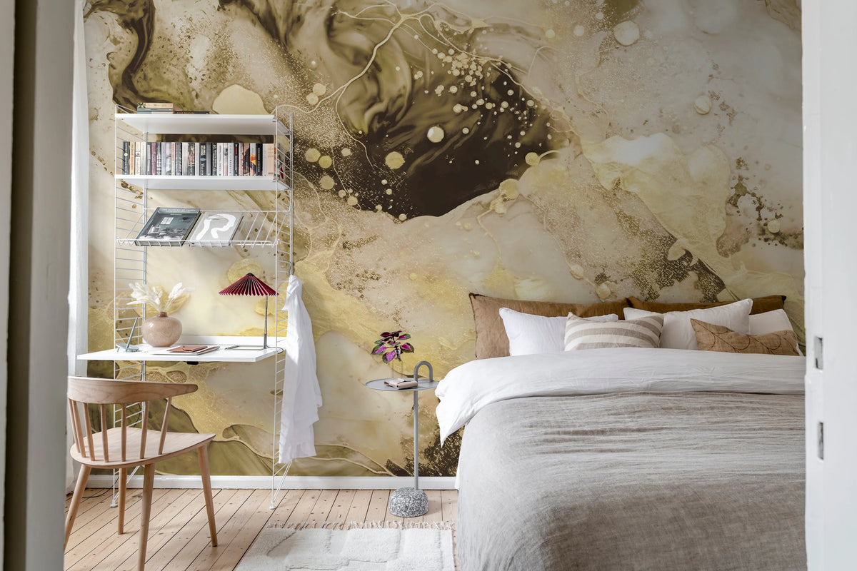 Marble Stream, Gold Mural Wallpaper - room preview 03