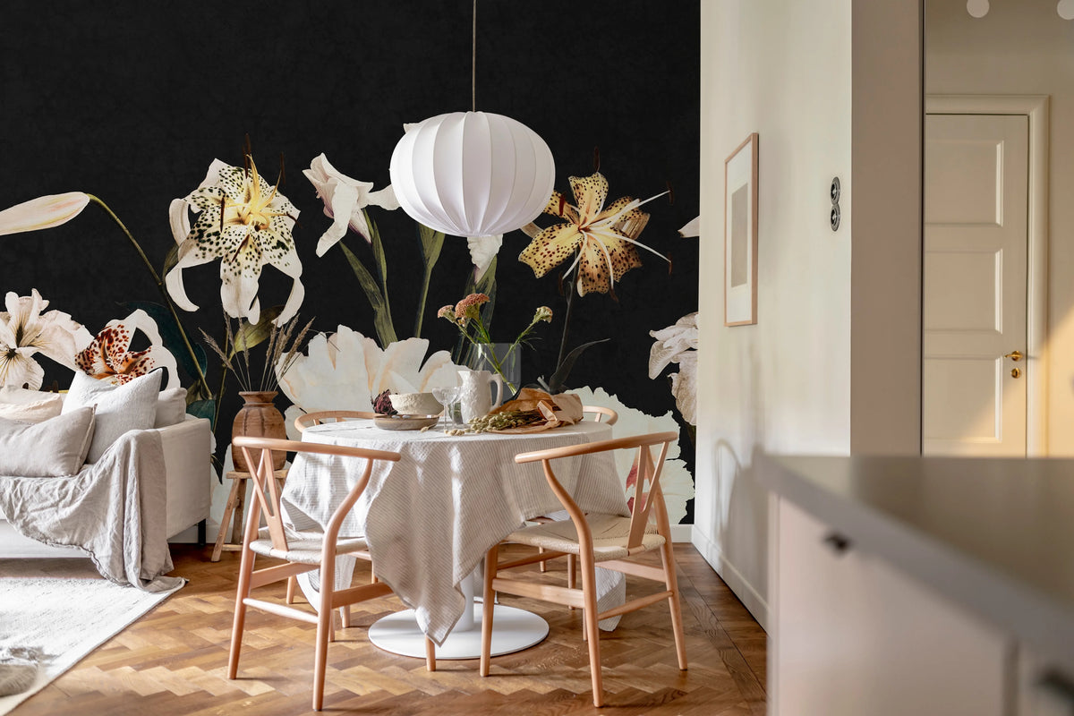 Dramatic Bouquet, Black Mural Wallpaper - room preview 03