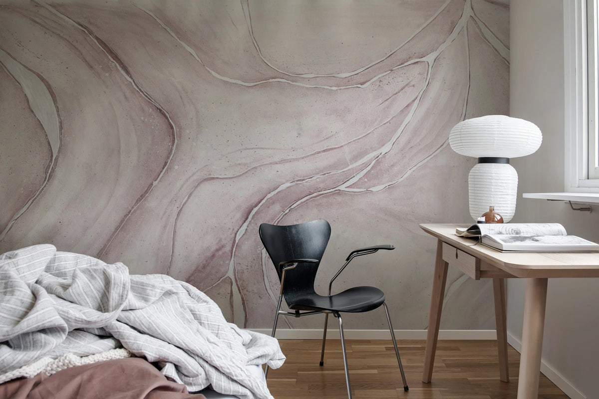 Watercolor Flow, Dusty Pink Mural Wallpaper - room preview 03