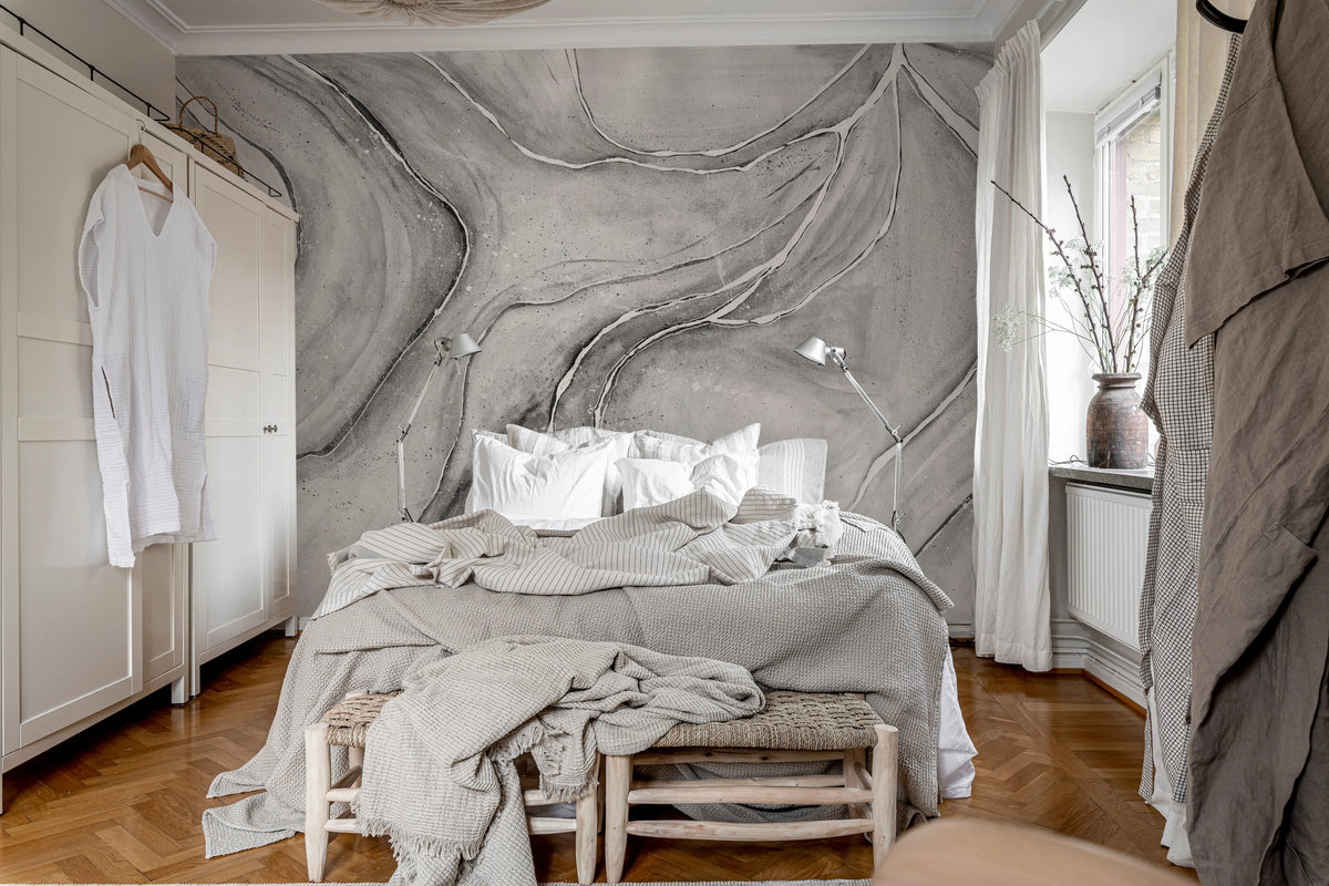 Watercolor Flow, Gray Mural Wallpaper - room preview 03