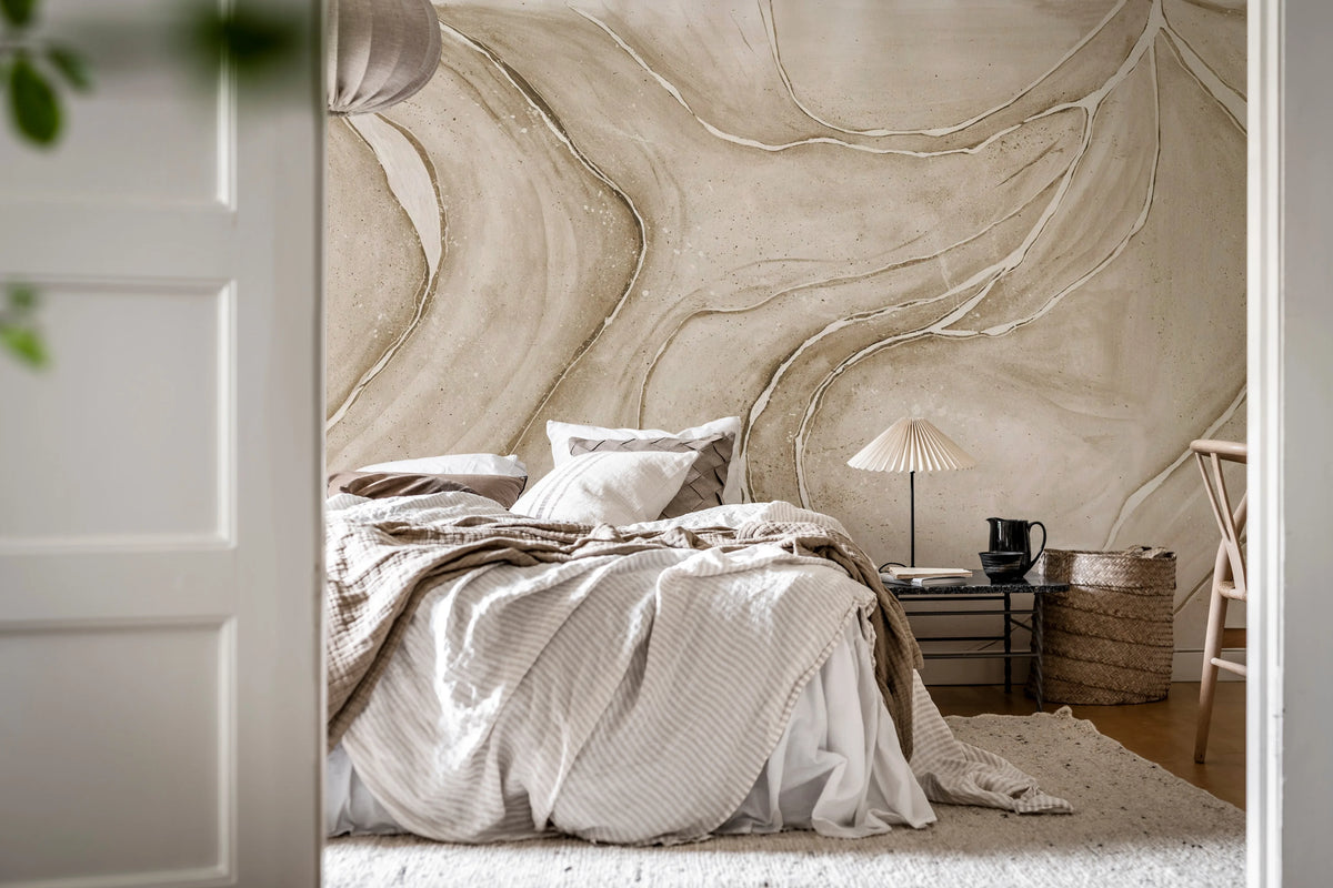 Watercolor Flow, Beige Mural Wallpaper - room preview 03