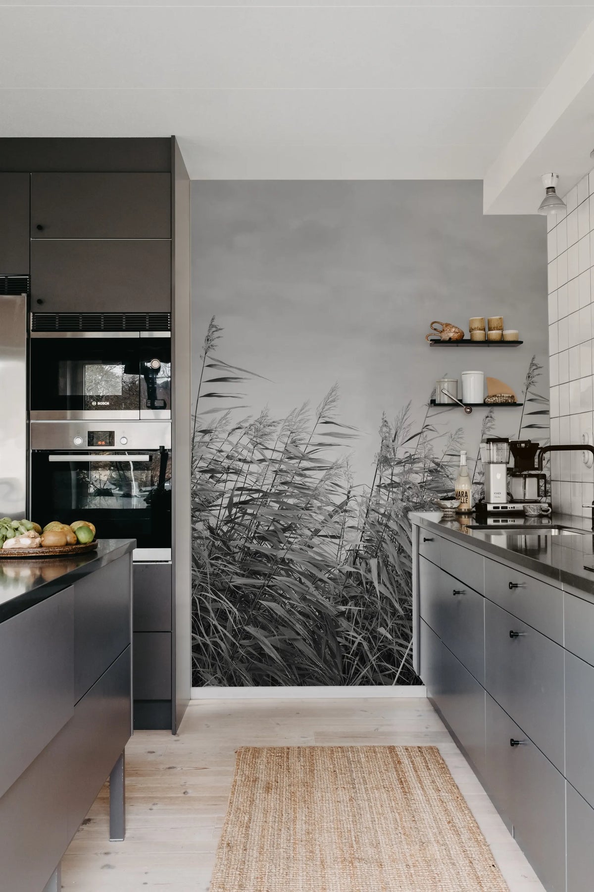 Dreamy Reed, Black & White Mural Wallpaper - room preview 03